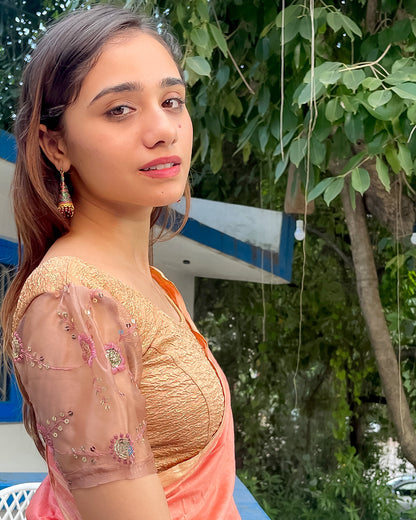 Model paired with a saree for a festive-ready look.