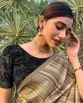 Veena Gold Metallic Foil Velvet Black Designer Stretchable Blouse-Party Wear