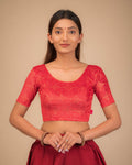 Veena Gold Metallic Foil Velvet Red Readymade Saree Blouse | Everyday Comfort