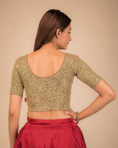 Rear view of the stretchable blouse showcasing the back design.