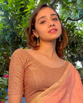 Rosey Metallic Emboss Rose Gold Readymade Designer Saree Blouse-Stretchable