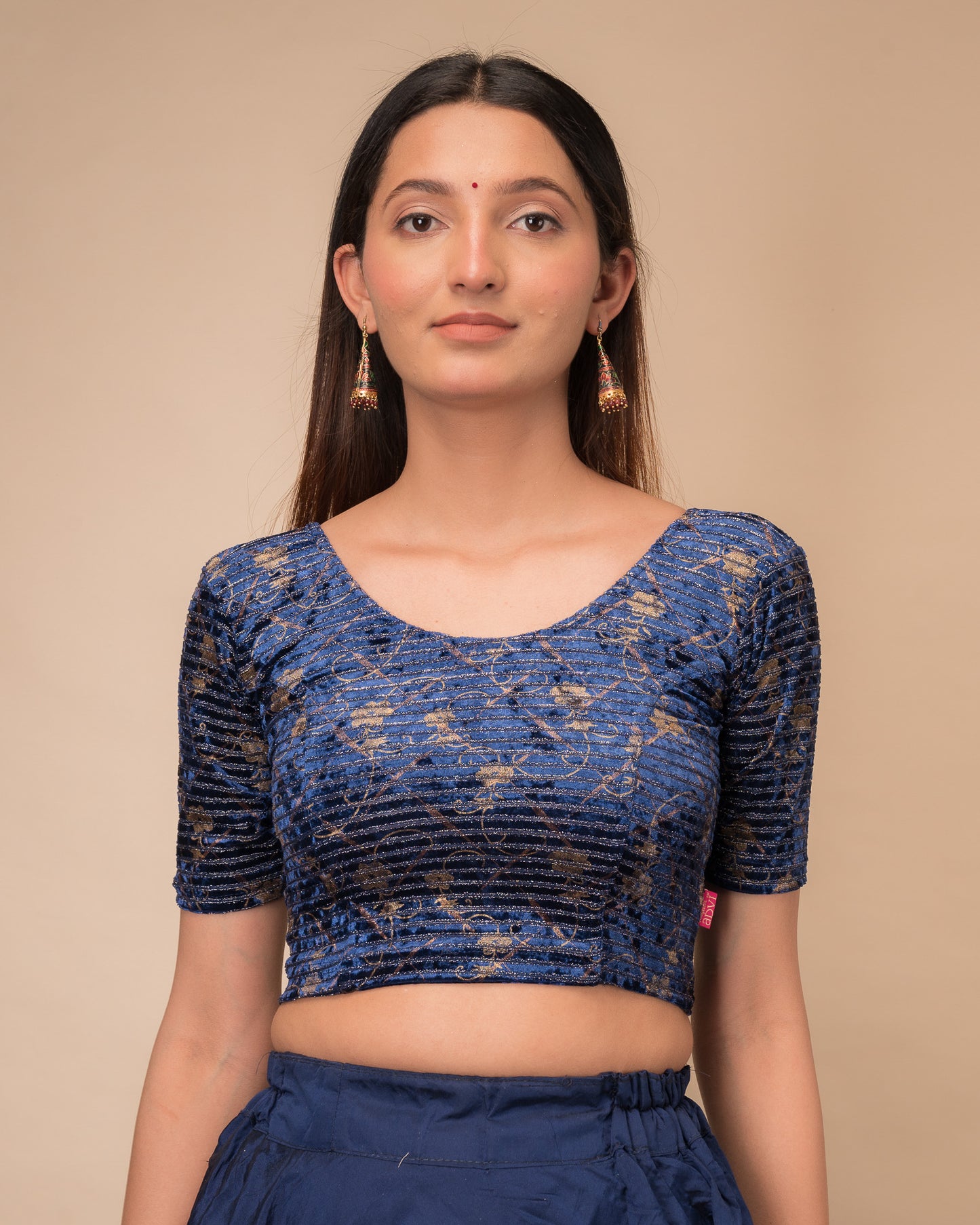 Kanan Gold Button Back on Velvet Stretchable Slip On Blouse