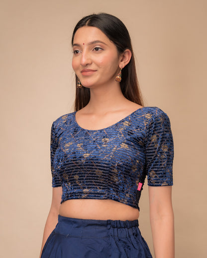 Kanan Gold Button Back on Velvet Stretchable Slip On Blouse