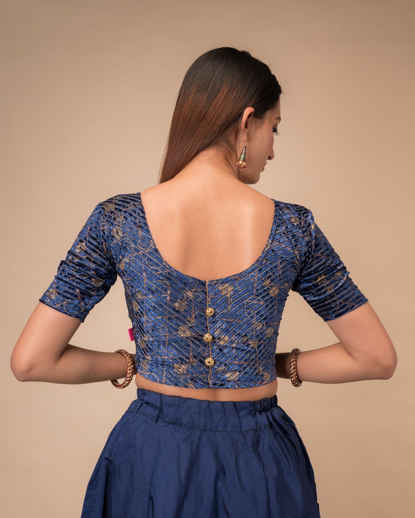 Kanan Gold Button Back on Velvet Stretchable Slip On Blouse