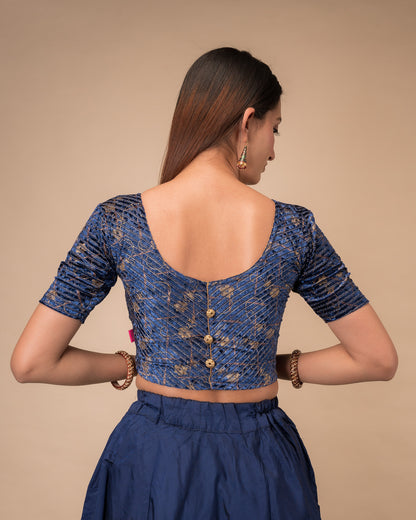 Kanan Gold Button Back on Velvet Stretchable Slip On Blouse