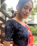 Kanan Velvet Navy Striped Golden Lac Back Button Readymade Designer Blouse