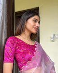 Kanan Velvet Rani Stripes Golden Lac Back Button  Stretchable Blouse | Readymade