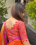 Dhaatu Digital Print Silk Trims Red Stretchable Saree Blouse Everyday-Comfort