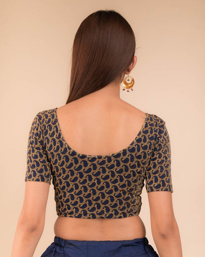 Rear view of the blouse showcasing the back design.