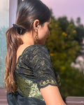 Kangoori Gold Zari Embroidery Black Designer Neck Blouse | Party Ready