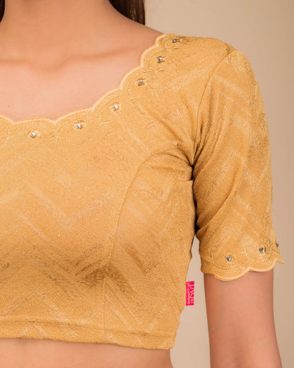 Kangoori Gold Zari Embroidery Scallops Stretchable Slip On Blouse