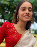 Kangoori Zari Gold Embroidery Red Designer Neck Saree Blouse