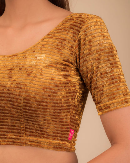 Vasu Overlap Velvet Gold Foil Stretchable Slip On Blouse