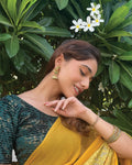 Vasu Velvet Overlap Gold Foil Green Stretchable Saree Blouse-Comfortable