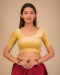 Vasu Velvet Gold Foil Light Gold Stretchable V Shaped Neck | Saree Blouse