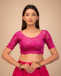 Vasu Velvet Overlap Gold Foil Rani V Shaped Back Neck Blouse | Stretchable