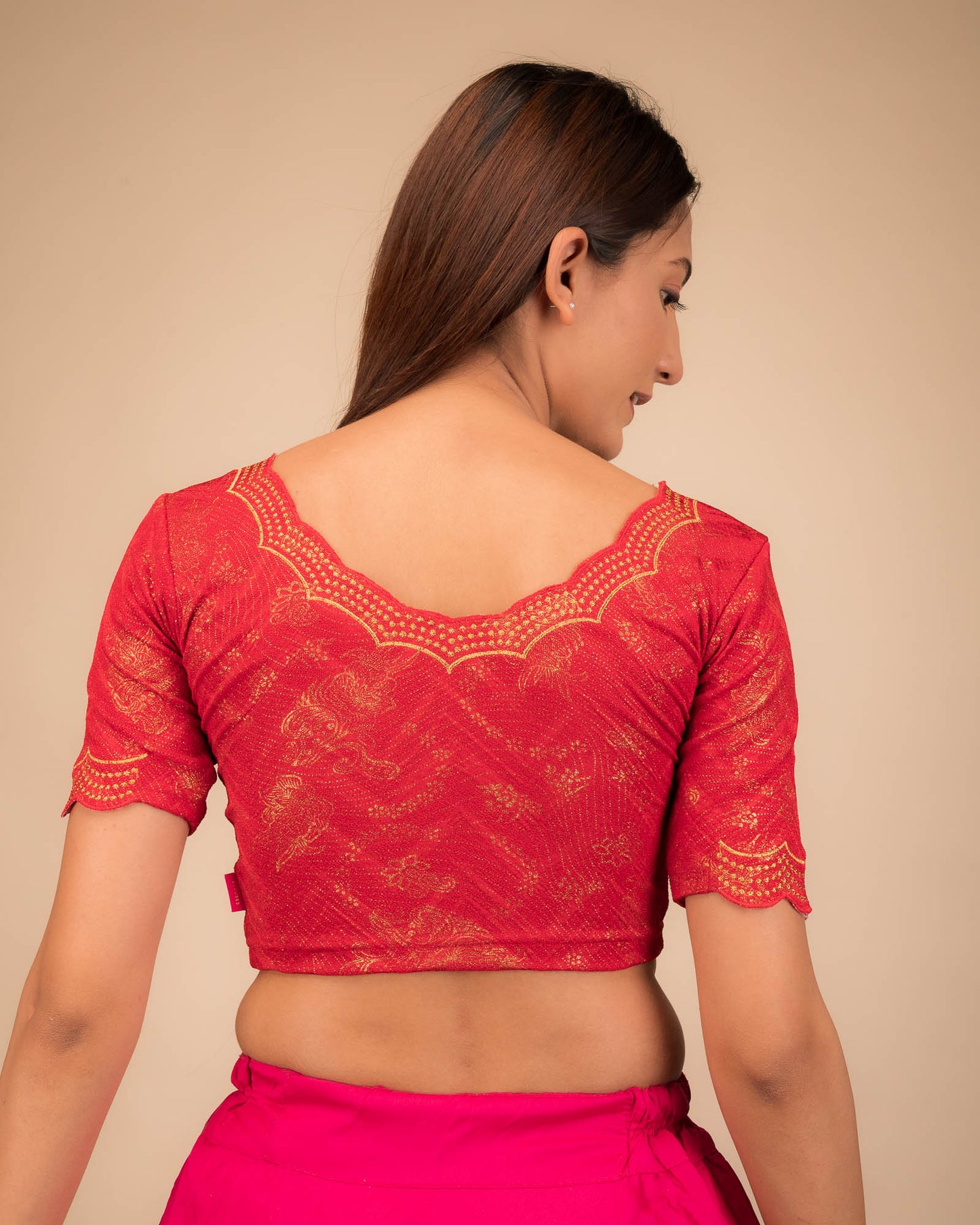 Suraj Gold Embroidery Neckline Stone Work Stretchable Slip On Blouse