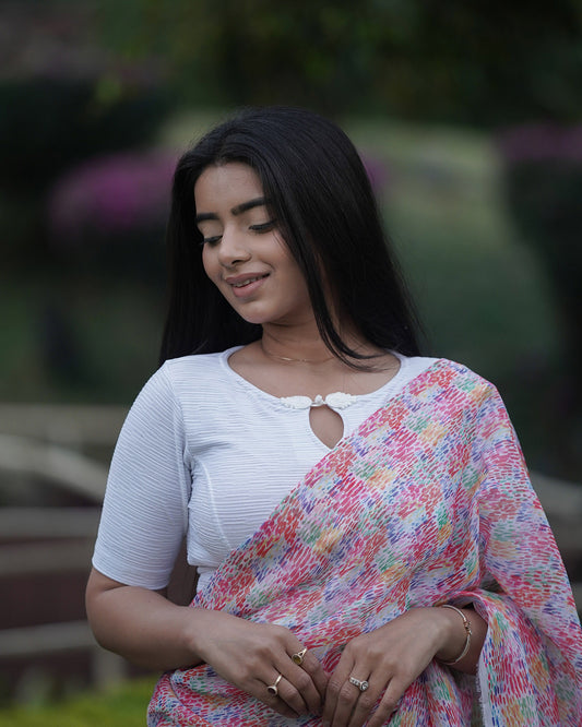 Maisha White Striped Zari Stretchable Saree Blouse Advi