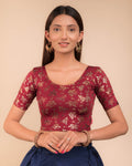 Akshar Metallic Gold Foil Maroon Round Neck Festive Wear Saree Blouse