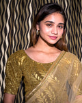 Surkh Dark Gold Emboss Blouse with Puff Sleeves | Stretchable Wedding Choli