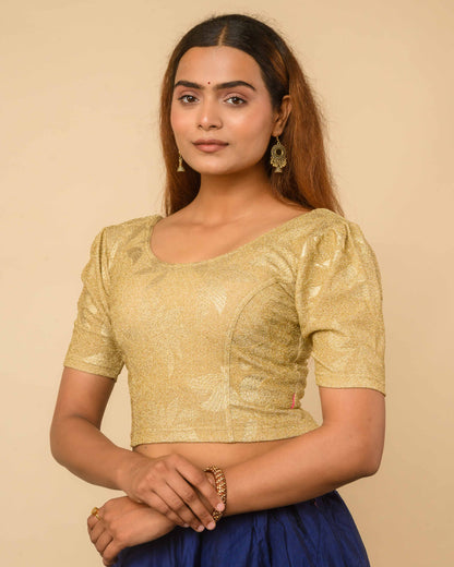 Surkh Cream Gold Bling Blouse with Puff Sleeves | Readymade Festive Wear