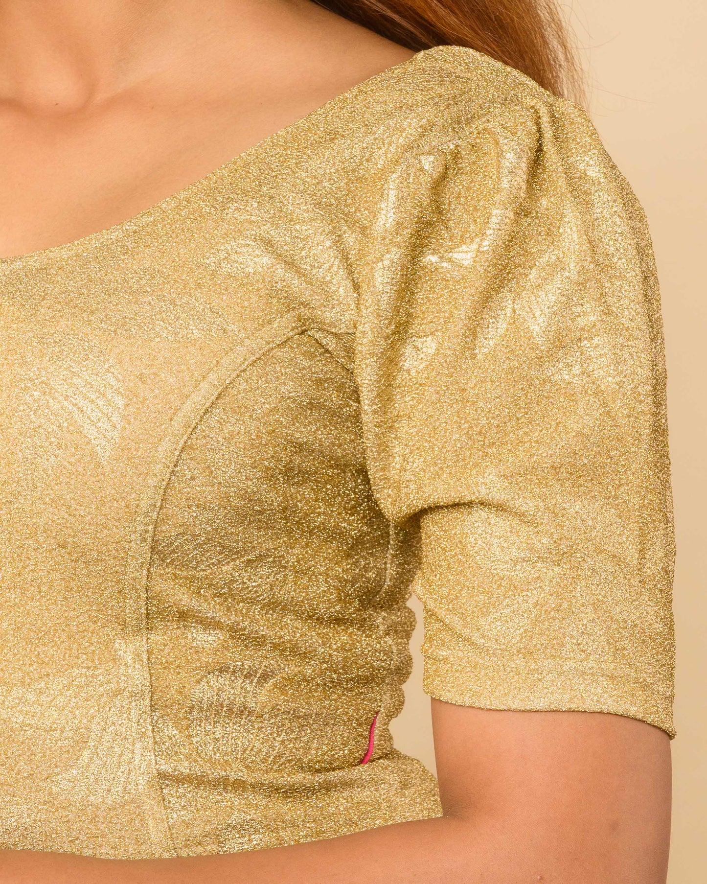 Surkh Cream Gold Bling Blouse with Puff Sleeves | Readymade Festive Wear