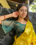Aneeth Green Velvet Readymade Blouse with Organza Bell Sleeves | Silk Saree Perfect