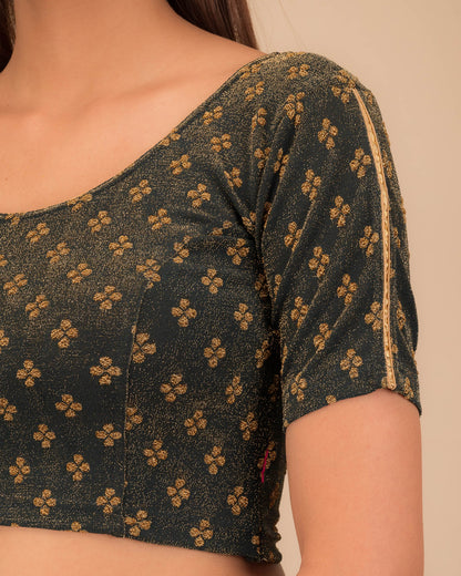 Close-up of jacquard fabric and motif detailing.