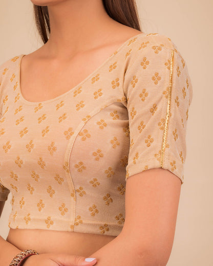 Close-up of jacquard fabric and motif detailing.