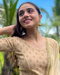 Anavila Banarasi Metallic Gota Zari Buti Gold Stretchable Saree Blouse | Designer