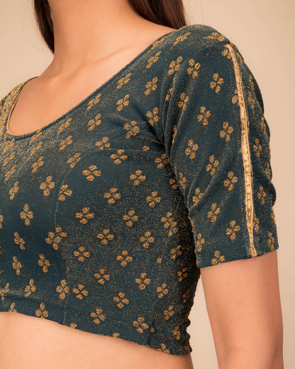 Close-up of jacquard fabric and motif detailing.