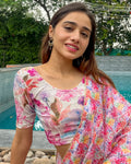 Hima Velvet Zari Multicolor Digital Print Purple Stretchable Blouse | Readymade