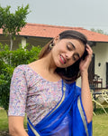 Hima Velvet Multicolor Zari Floral Blue Readymade Saree Blouse