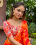 Hima Multicolor Velvet Digital Print Orange Readymade Designer Saree Blouse