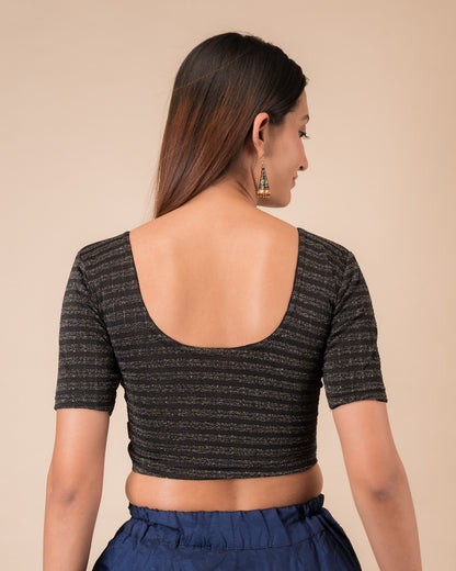 Rear view of the zari stripe stretchable blouse showcasing the back design