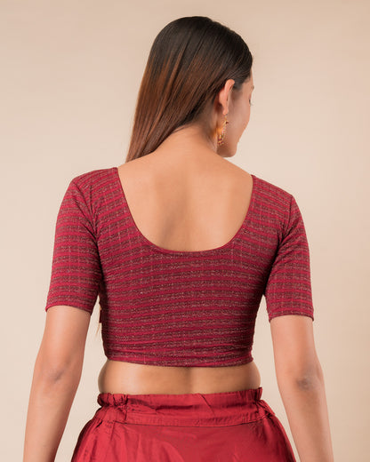 Rear view of the zari stripe stretchable blouse showcasing the back design