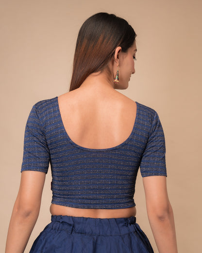 Rear view of the zari stripe stretchable blouse showcasing the back design