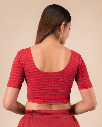 Rear view of the zari stripe stretchable blouse showcasing the back design