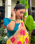 Nandini Geometric Pattern Rama Green Melange Stretchable Blouse Workwear Advi