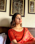 Nandini Geometric Pattern Orange Melange Stretchable Blouse Workwear Advi