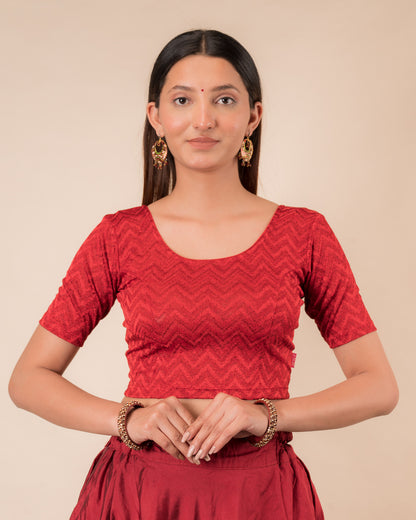 Nandini Melange Zig Zag Red Textured Readymade Blouse Everyday wear Advi