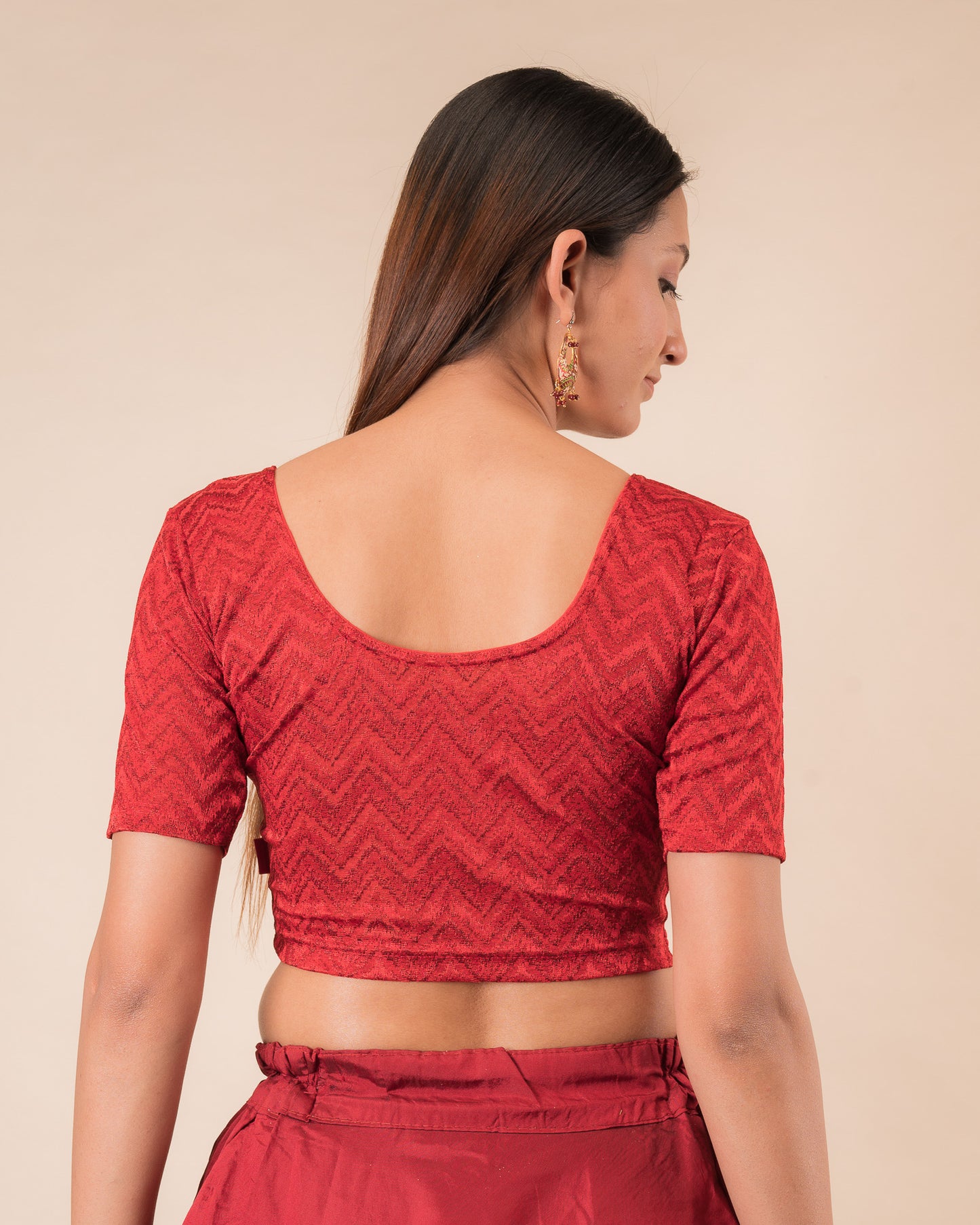 Nandini Melange Zig Zag Red Textured Readymade Blouse Everyday wear Advi