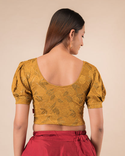 Rear view of the grey melange stretchable blouse showcasing the back design