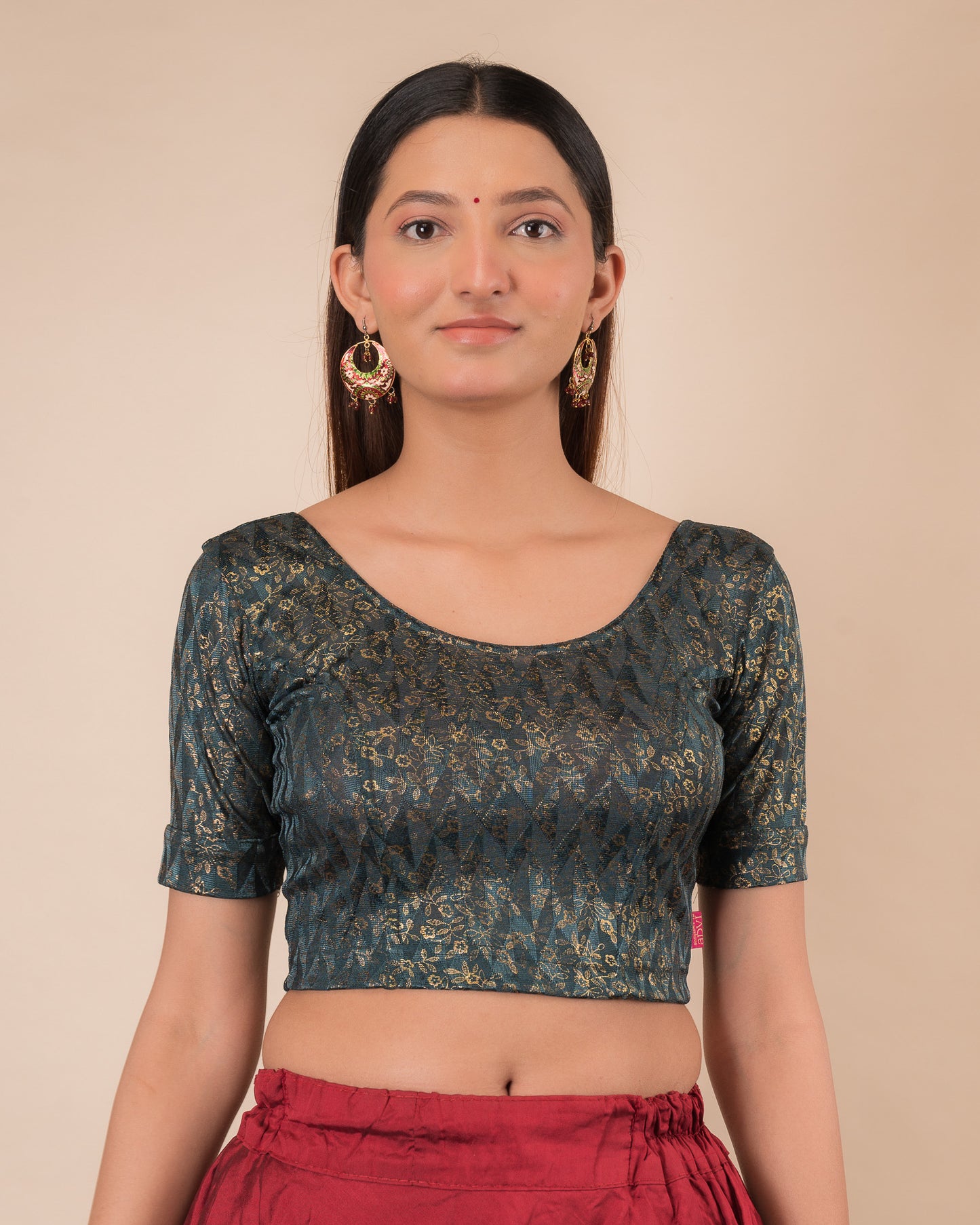 Abha Gold Print Stretchable Slip On Blouse