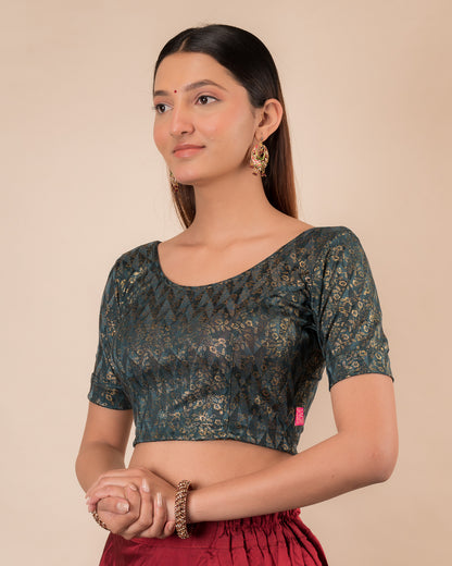 Abha Gold Print Stretchable Slip On Blouse