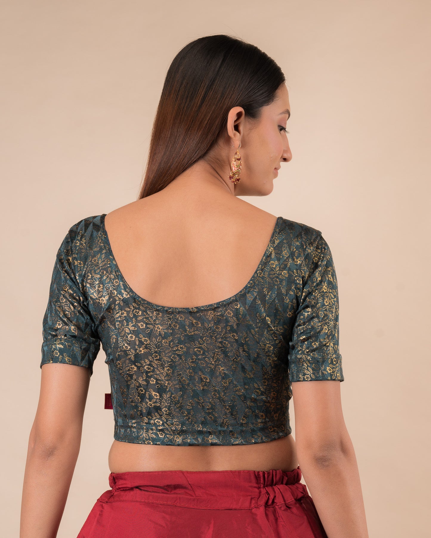 Abha Gold Print Stretchable Slip On Blouse