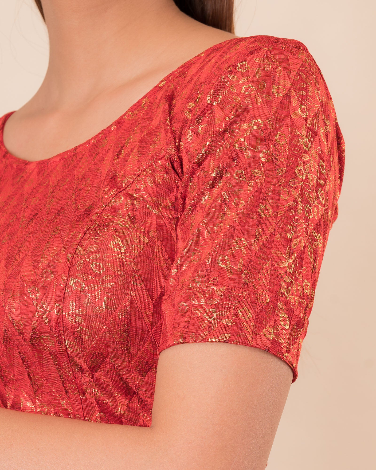 Close-up of the melange jacquard fabric with metallic foil and texture