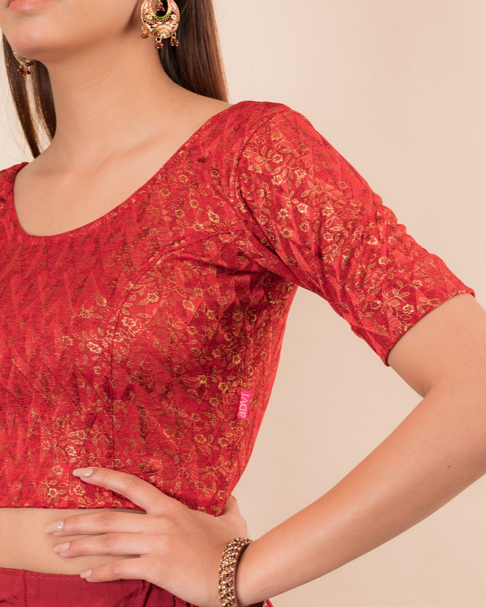 Close-up of the melange jacquard fabric with metallic foil and texture