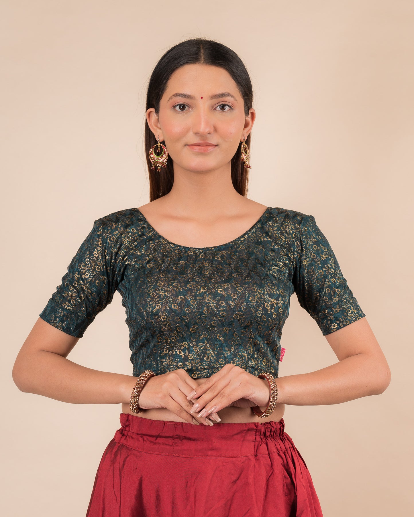Abha Gold Print Stretchable Slip On Blouse
