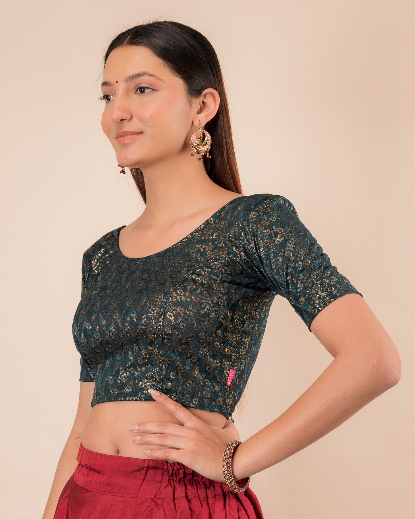 Abha Gold Print Stretchable Slip On Blouse